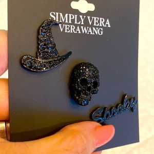 NWT Simply Vera Vera Wang Black 3-Piece Jeweled Spooky Pin Set  / PRICE FIRM!!